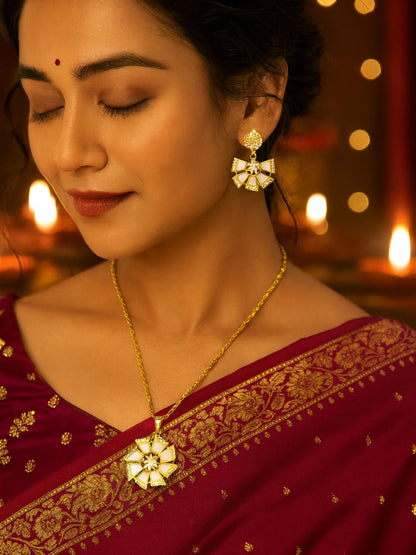 Geometric Shape With AD Pearl Short Necklace Set