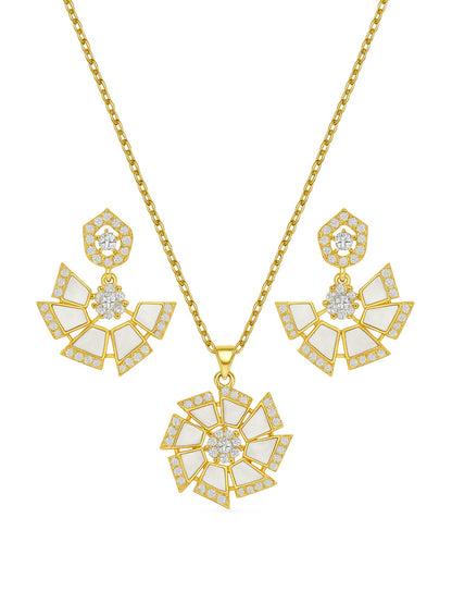 Geometric Shape With AD Pearl Short Necklace Set