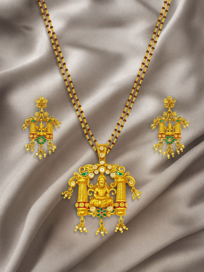 Laxmi With Red Beads Mala Long Necklace Set