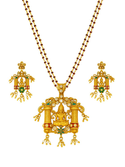 Laxmi With Red Beads Mala Long Necklace Set