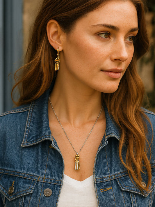 Two-Tone Hug Pendant Necklace Set for Women