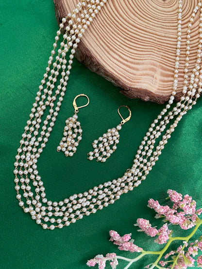 5 Line Pearl Milni Haar Short Necklace Set