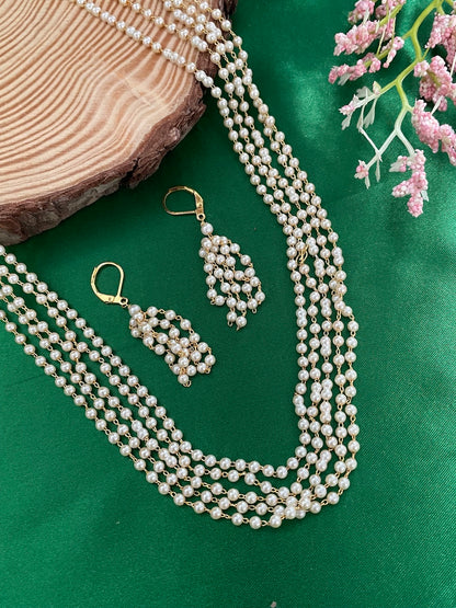 5 Line Pearl Milni Haar Short Necklace Set