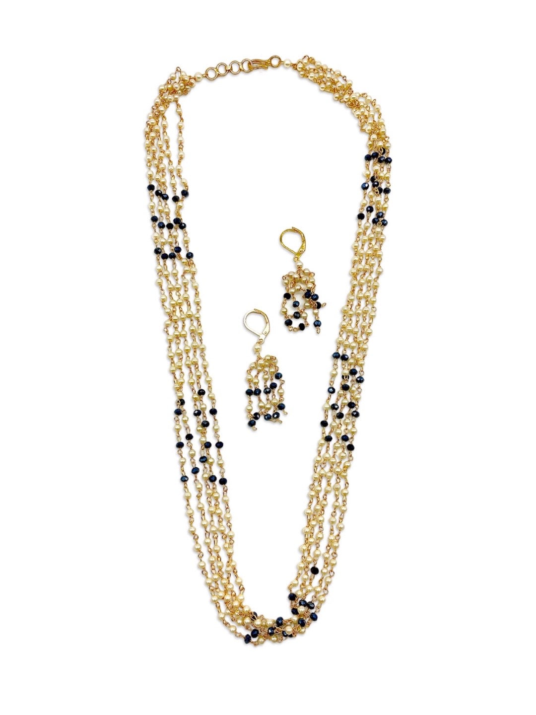 5 Line Pearl Milni Mala Short Necklace Set