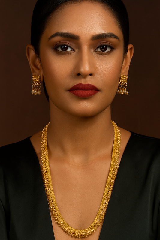 Heavy Pearl Long Necklace Set Temple Jewelry