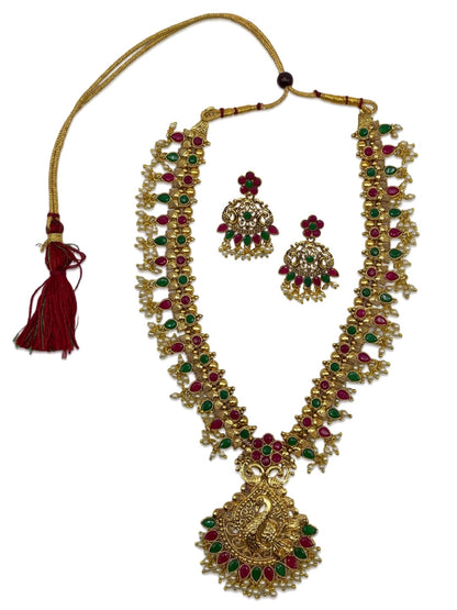 Peacock Short Necklace Set Temple Jewelry