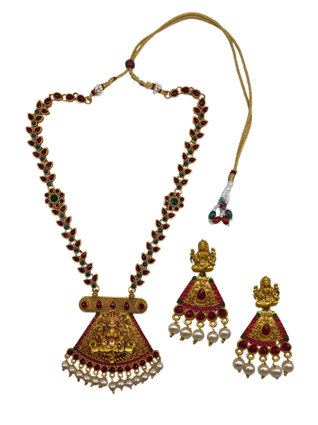 Laxmi/Flower Pearl Necklace Set Temple Jewelry