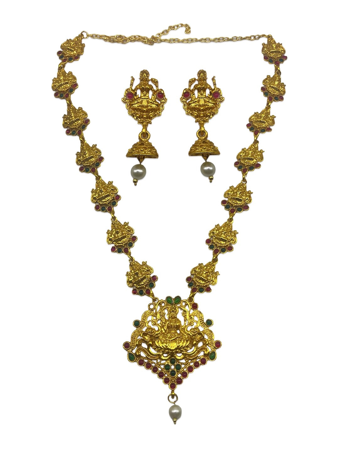 Laxmi/Stone Pearl Necklace Set Temple Jewelry