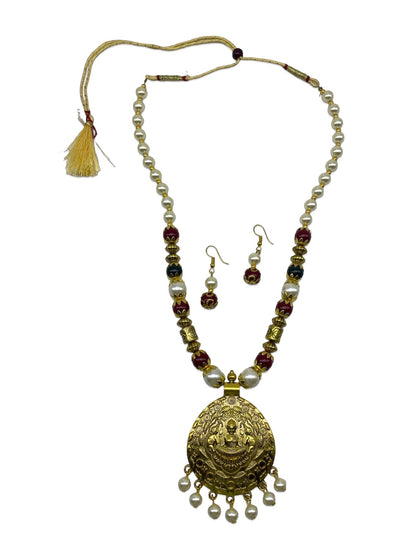 Laxmi & Pearl Pendant Long Necklace Set