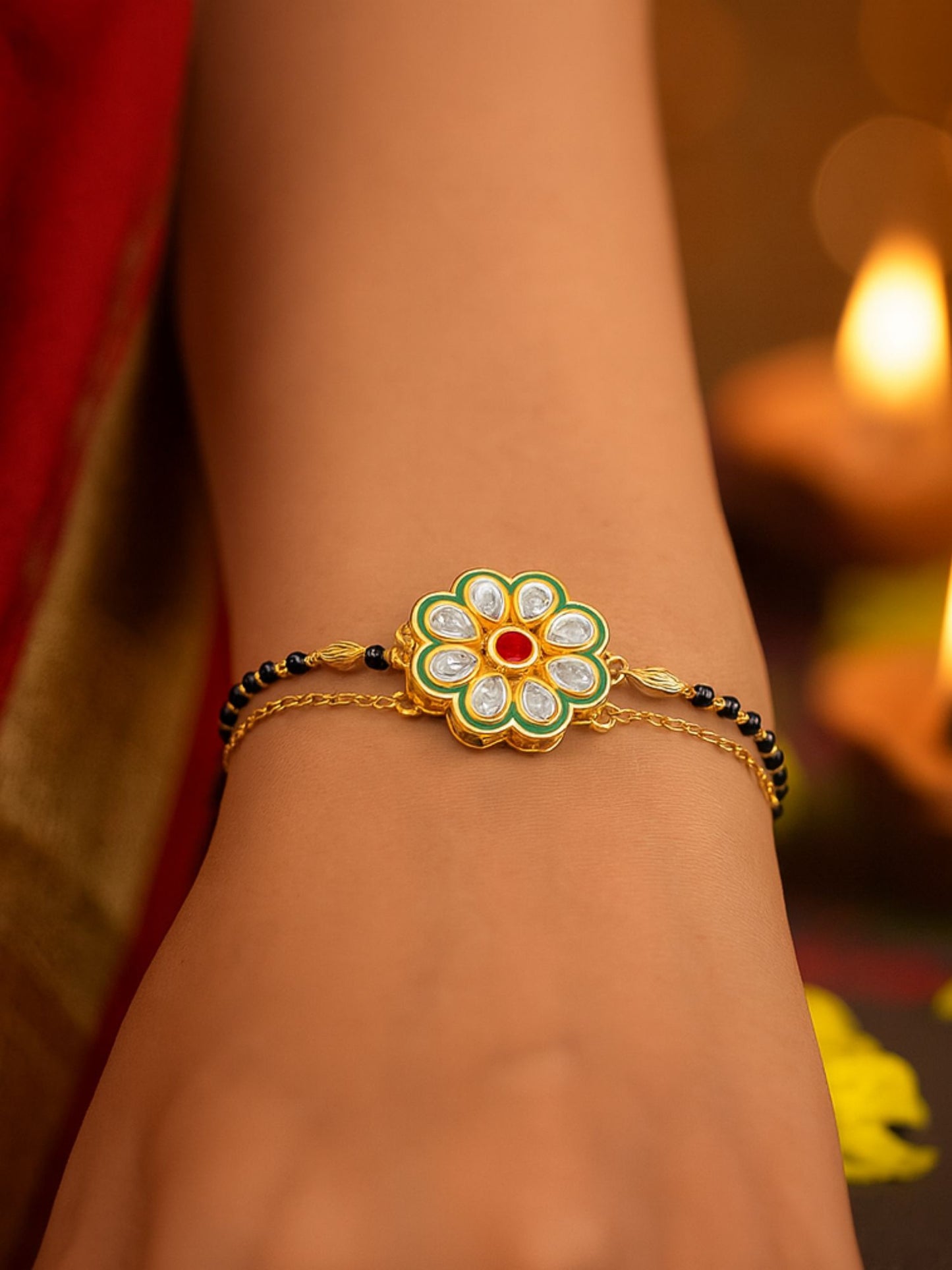 Kundan Flower Mangalsutra Bracelet