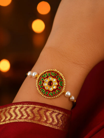 Kundan Flower With Pearl Mangalsutra Bracelet