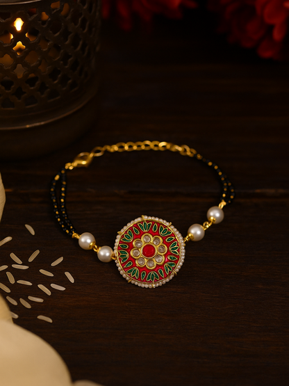 Kundan Flower With Pearl Mangalsutra Bracelet
