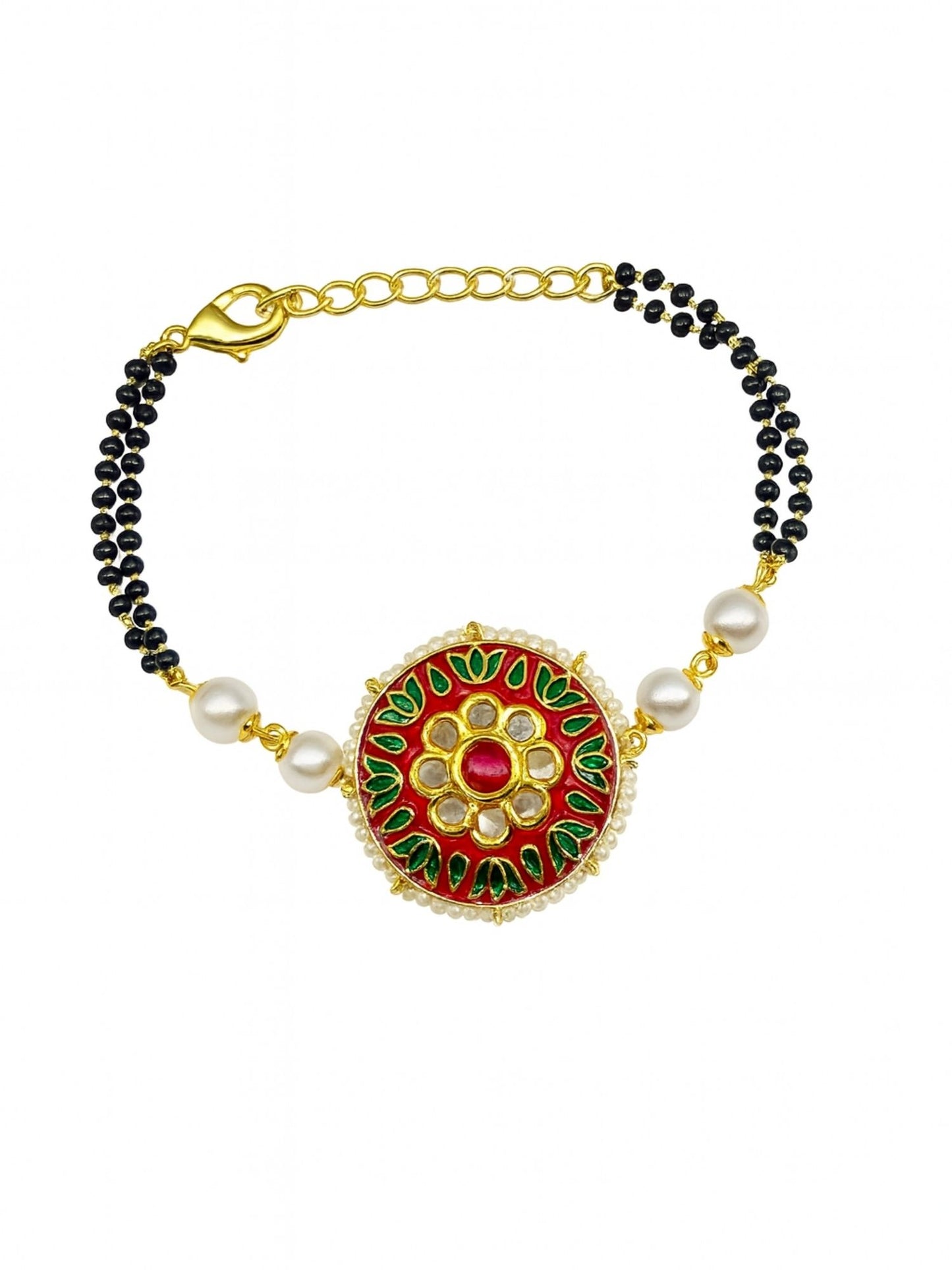 Kundan Flower With Pearl Mangalsutra Bracelet