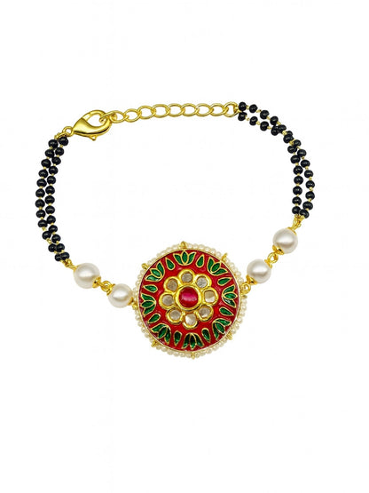 Kundan Flower With Pearl Mangalsutra Bracelet
