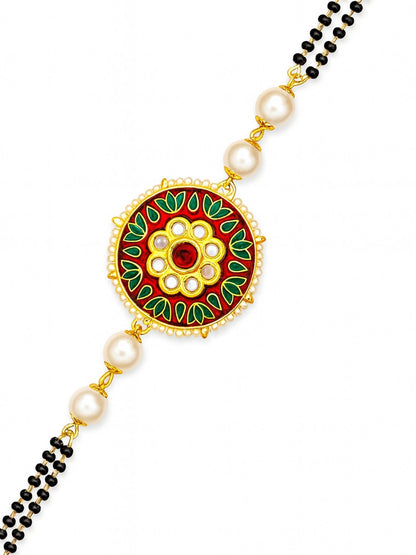 Kundan Flower With Pearl Mangalsutra Bracelet