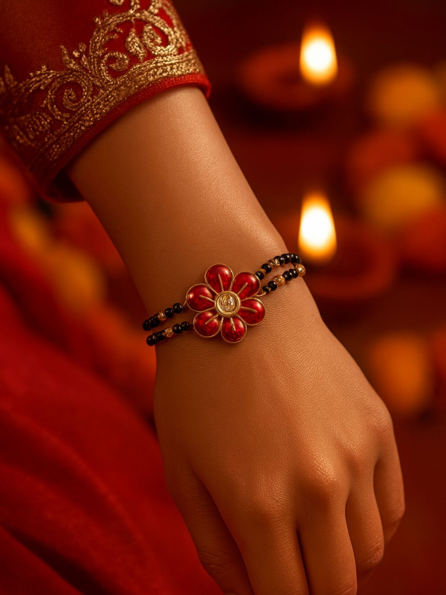 Enamel Kundan Flower Mangalsutra Bracelet
