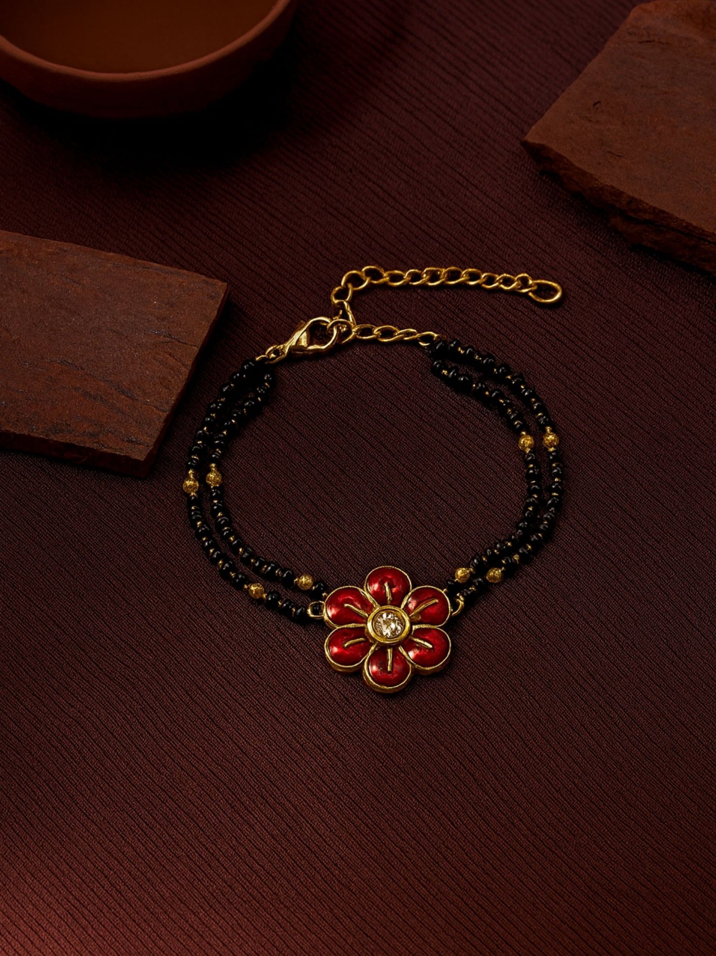 Enamel Kundan Flower Mangalsutra Bracelet