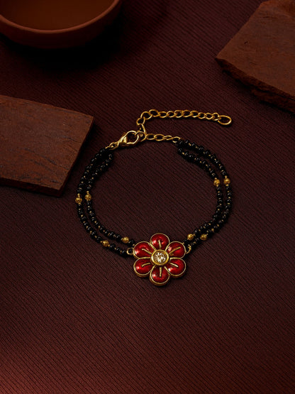 Enamel Kundan Flower Mangalsutra Bracelet
