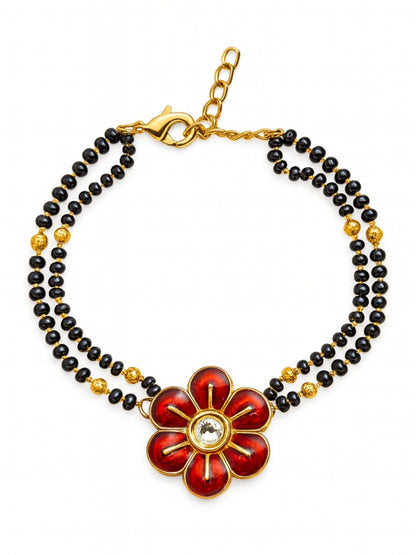 Enamel Kundan Flower Mangalsutra Bracelet