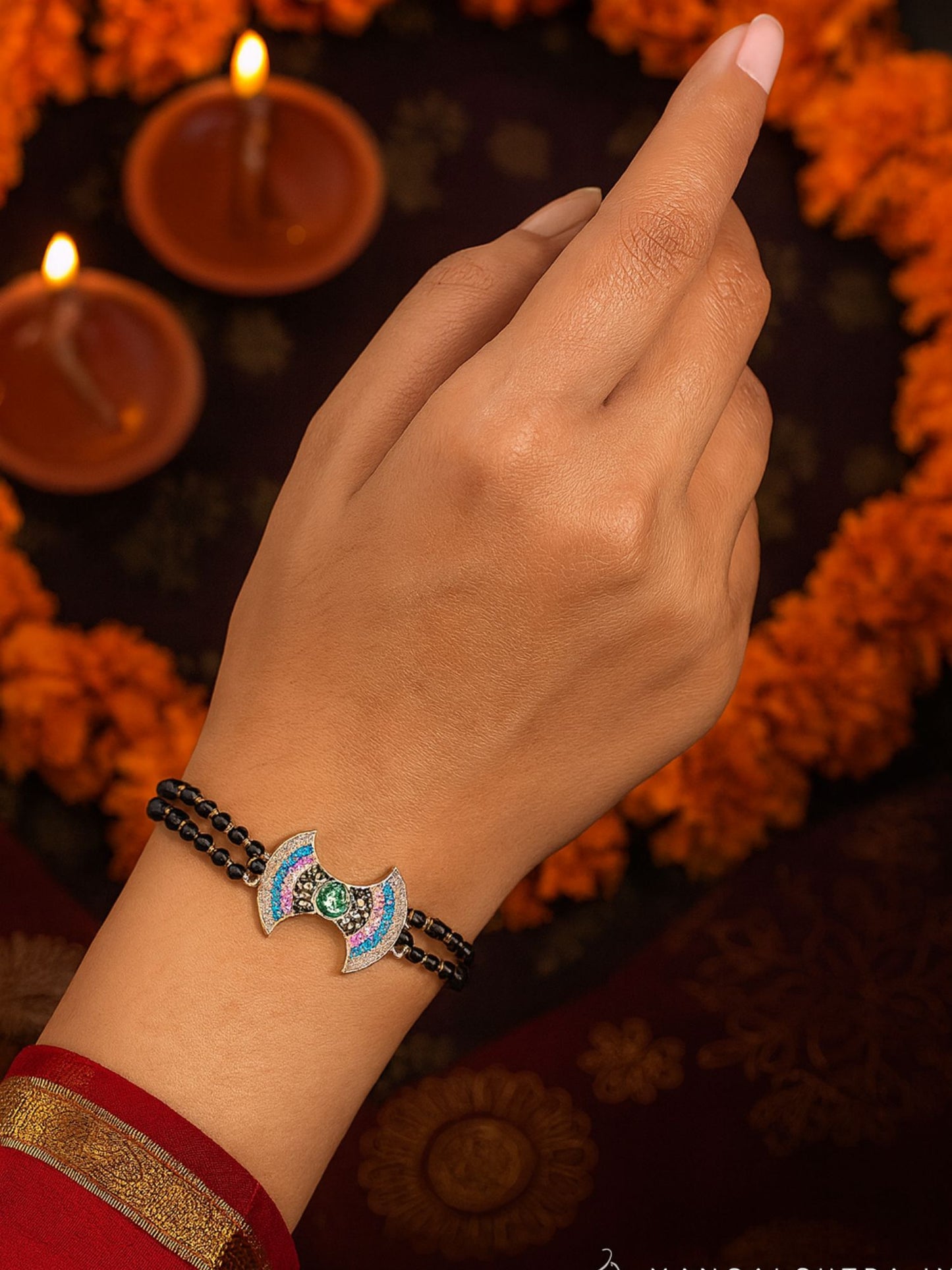 American Diamond Bow Mangalsutra Bracelet