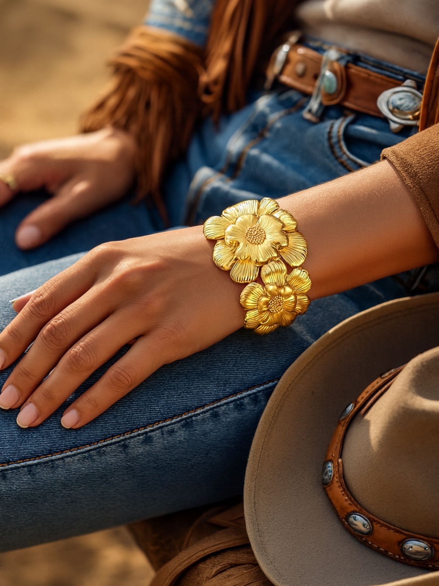 Floral Western Kada Bangle | Gold Plated Bracelet