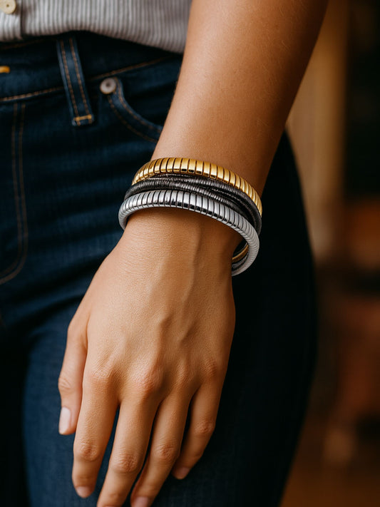 Gold Silver Kada Bracelet | Adjustable Bangle