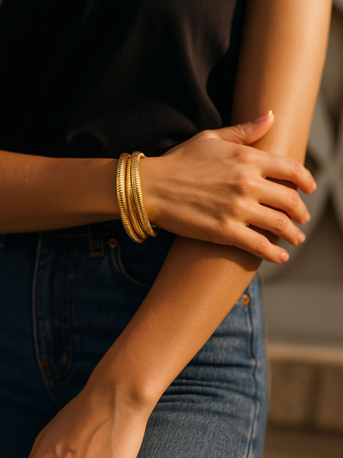 Coil Kada Bracelet | Gold Plated Flexible Bangle