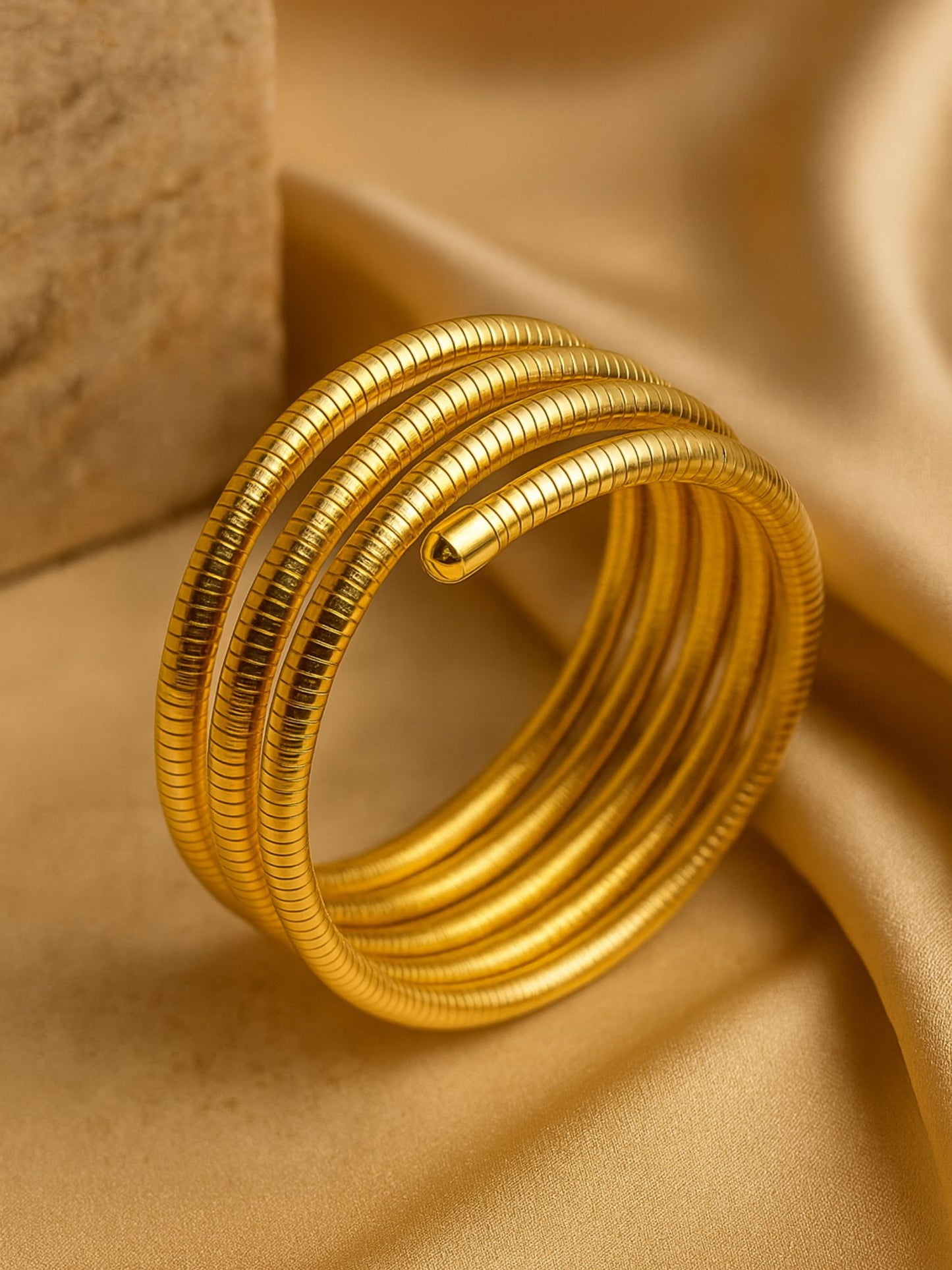 Coil Kada Bracelet | Gold Plated Flexible Bangle
