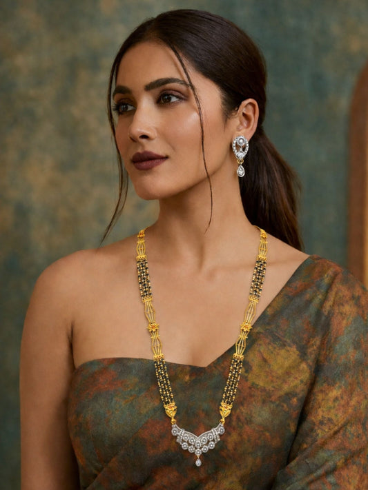 American Diamond Modern Pendant Long Mangalsutra Set