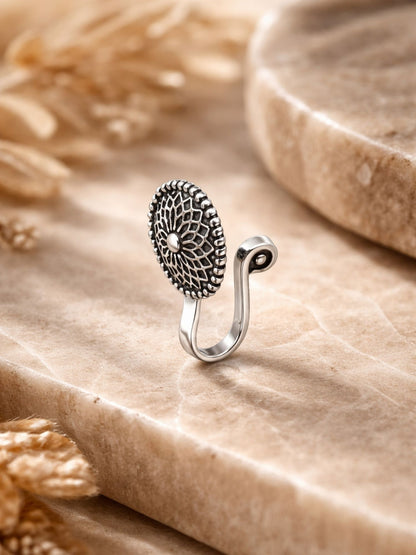 Oxidized Silver Maharashtrian Floral Nath Nose Pin