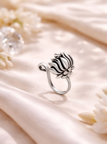 Silver Lotus Nath Nose Pin for Women