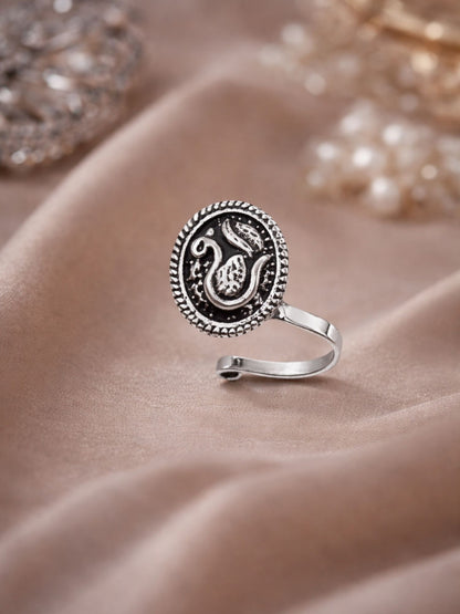 Oxidized Silver Nath Nose Pin Peacock Design Indian