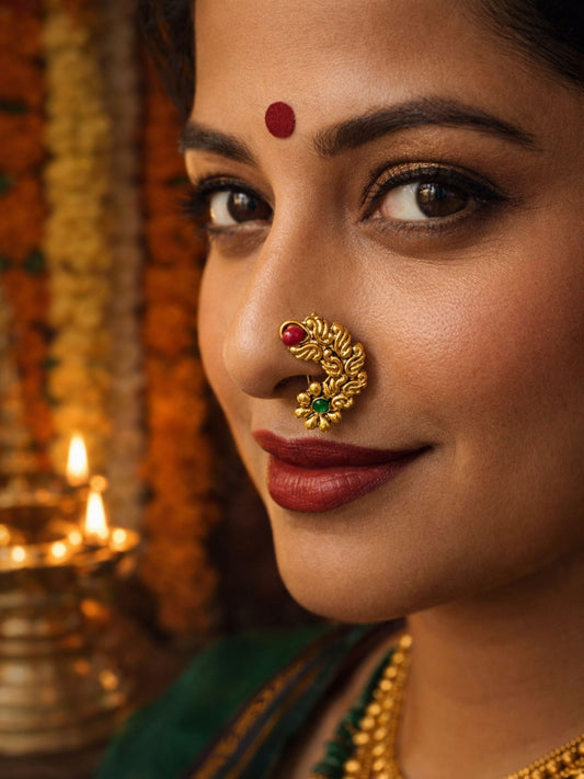 Gold Plated Maharashtrian Nath Nose Pin