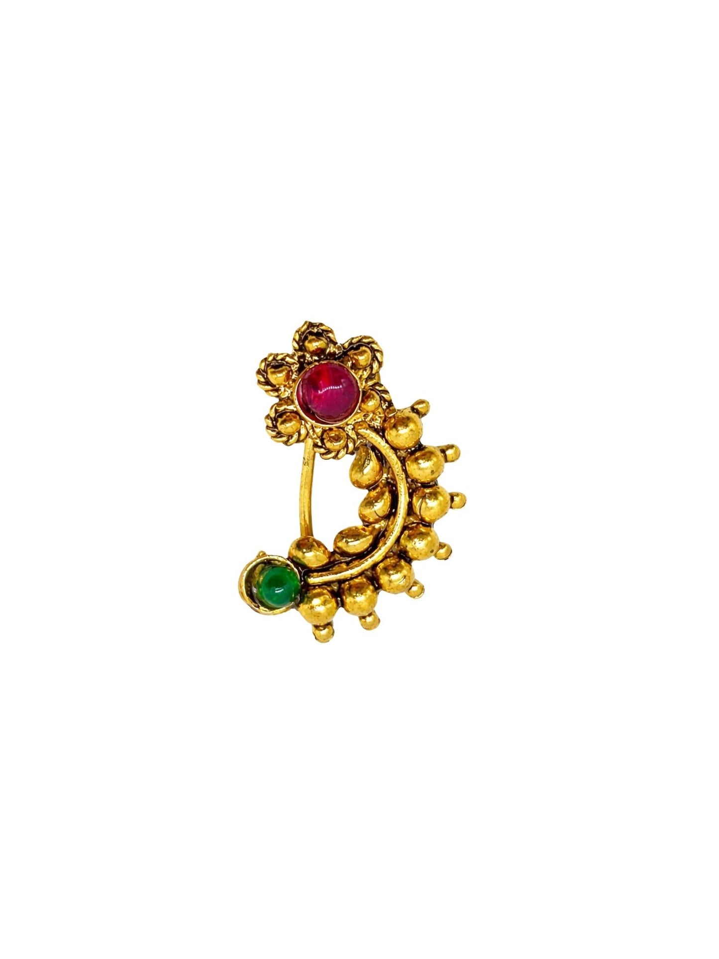 Gold Temple Floral Nath with Red Green Stone