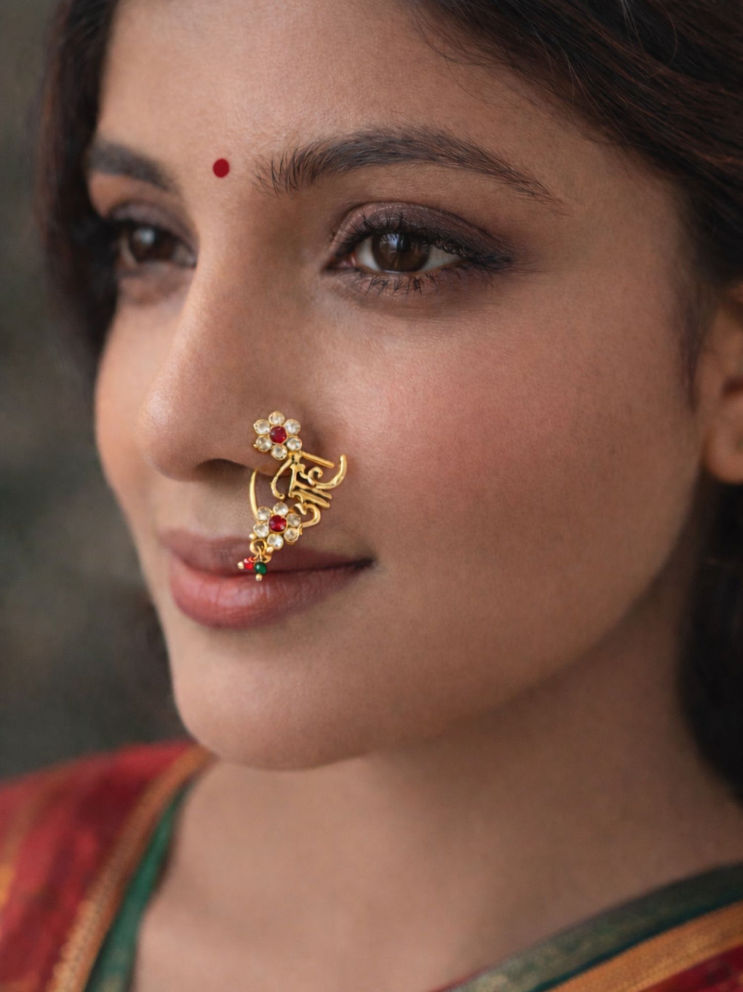 Marathi 'आहो' Aho Design Maharashtrian Diamond Nath Nose Pin