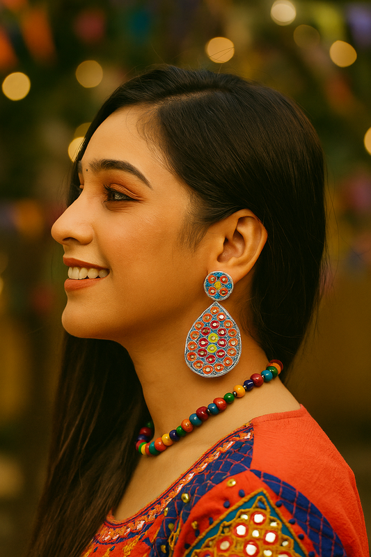 Mirror Work Drop Dangler Beaded Earrings