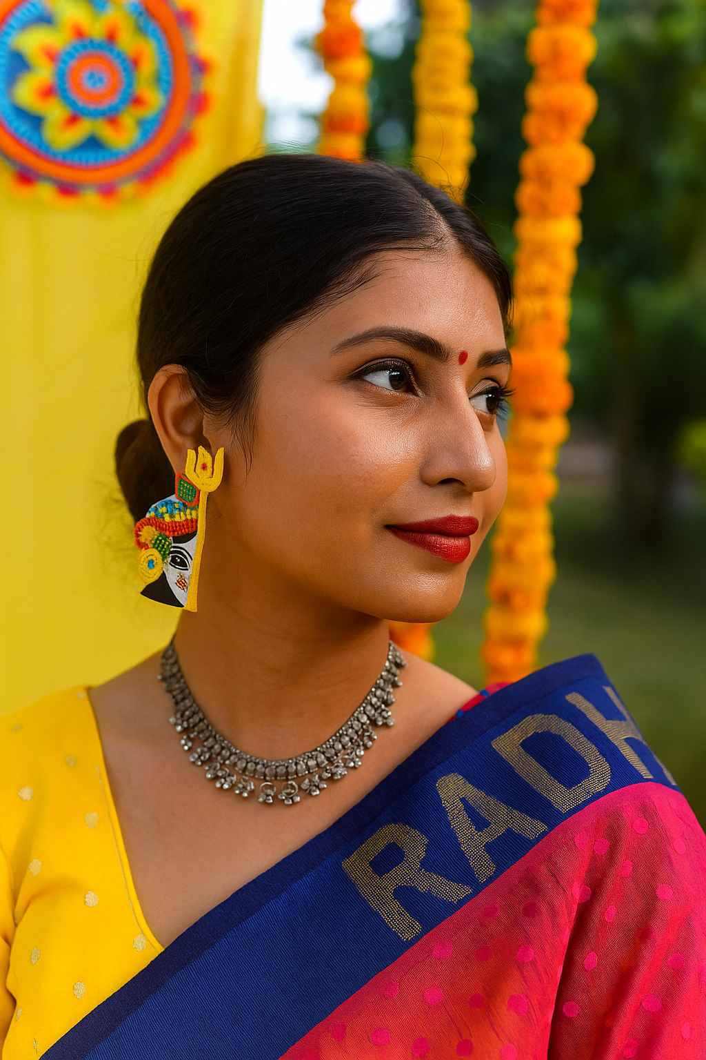 Beaded Earrings Durga Maa Design