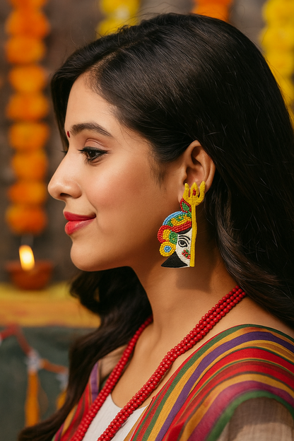 Beaded Earrings Durga Maa Design