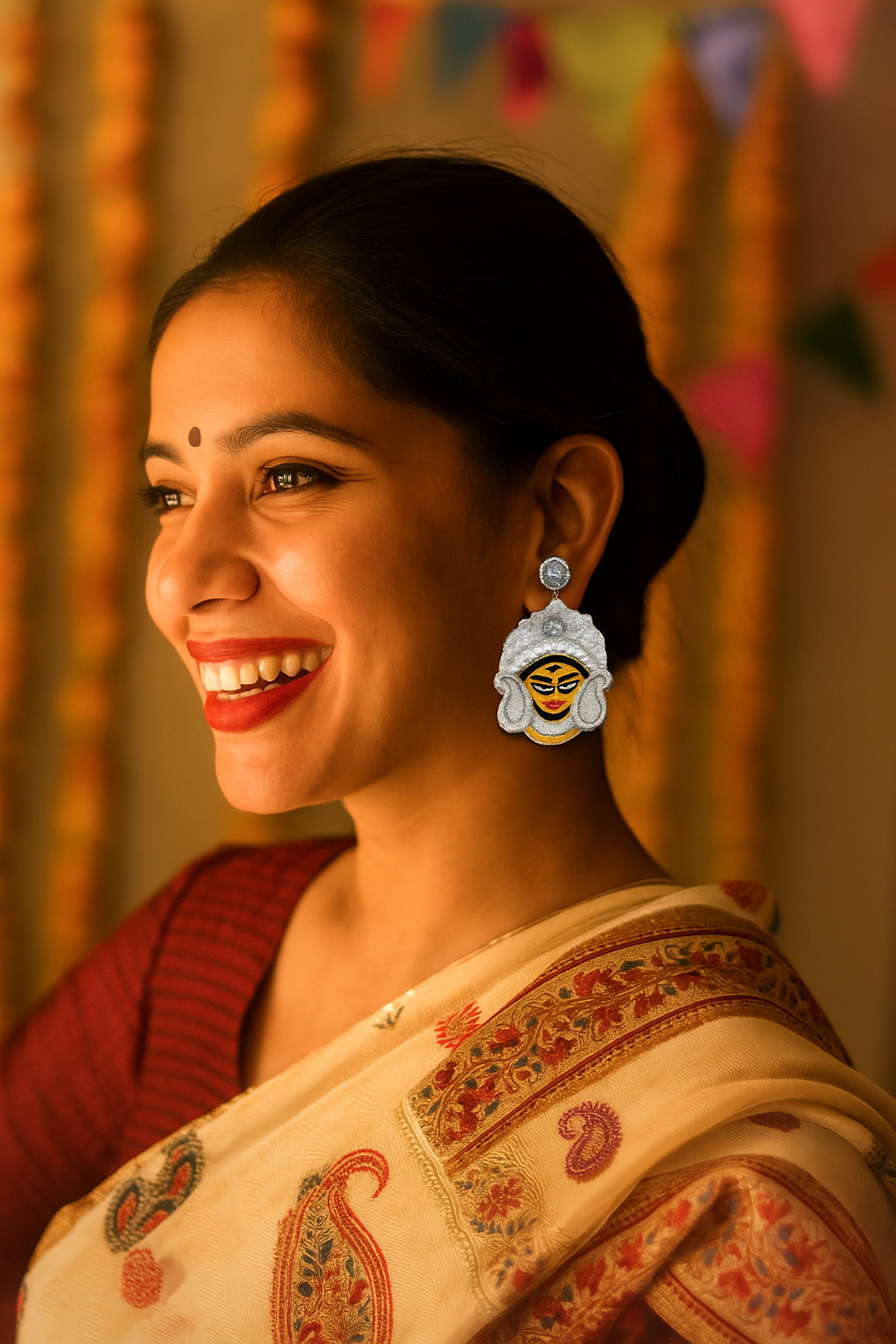 Durga Maa Design Beaded Earrings