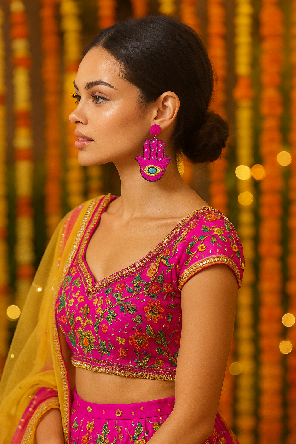 Pink Evil Eye & Hamsa Beaded Earrings