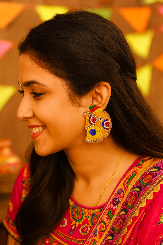 Lord Ganesha Design Beaded Earrings