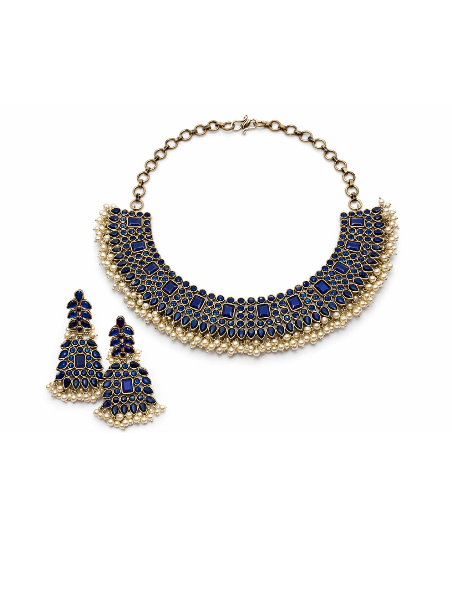 Silver Necklace Set Enamel/Pearl Design