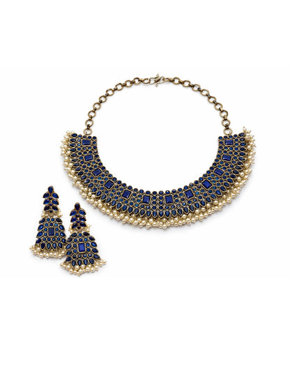 Silver Necklace Set Enamel/Pearl Design