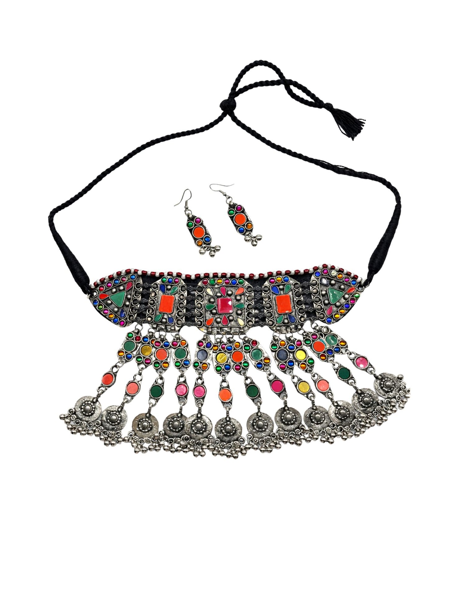 Heavy Colourful Afghani Choker Necklace Set