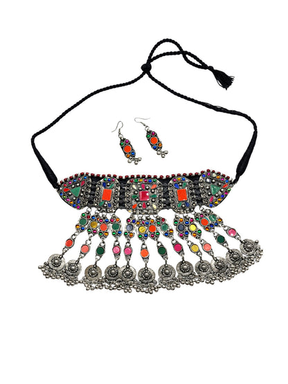Heavy Colourful Afghani Choker Necklace Set