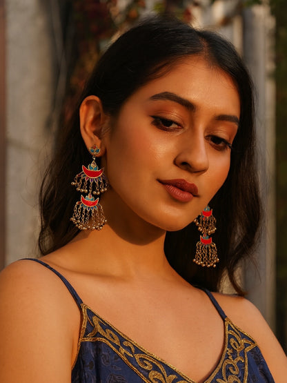 Drop Earring Flower With Ghungroo Design