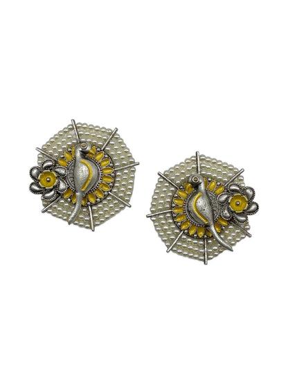 Stud Earring Peacock & Flower With Pearl Design