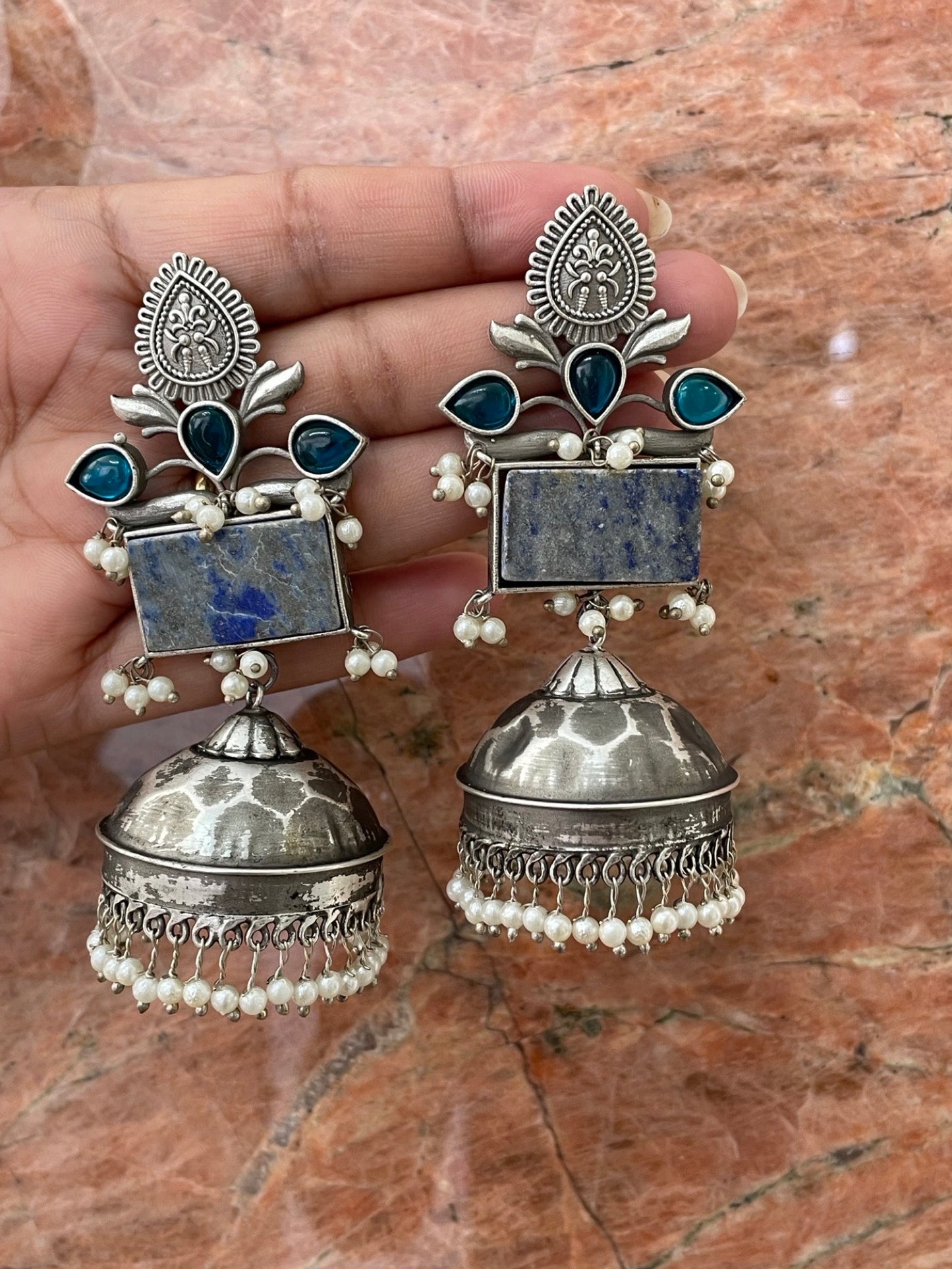 Jhumka Earring Flower With Pearl Design