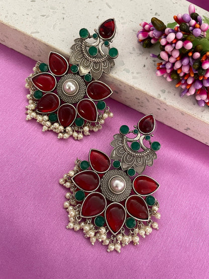 Stud Earring Peacock With Pearl Design