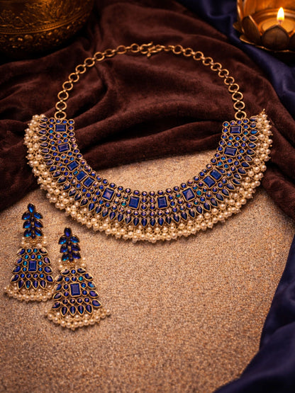 Silver Necklace Set Enamel/Pearl Design